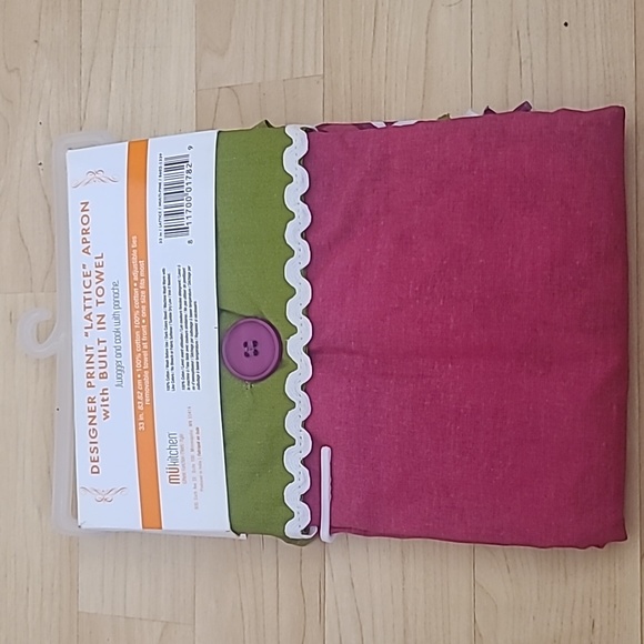 Mukitchen Designer Print Lattice Apron With Built-in Towel 100% Cotton Pink - Picture 4 of 4